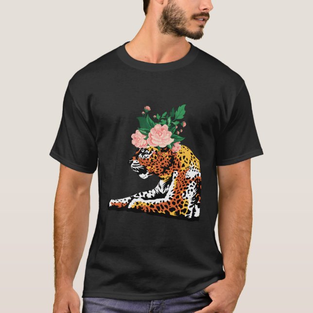 Jaguar Flower Floral Head Wild Cat Cool Animal Lov T-Shirt (Front)