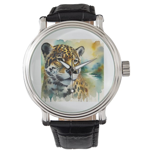 Jaguar in Harmony 010924AREF104 - Watercolor Watch (Front)