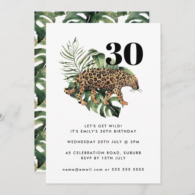 Jaguar Jungle Animal Print Get Wild 30th Birthday Invitation (Front/Back)