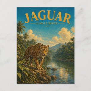 Jaguar Jungle River Watercolor GeoSaga Postcard