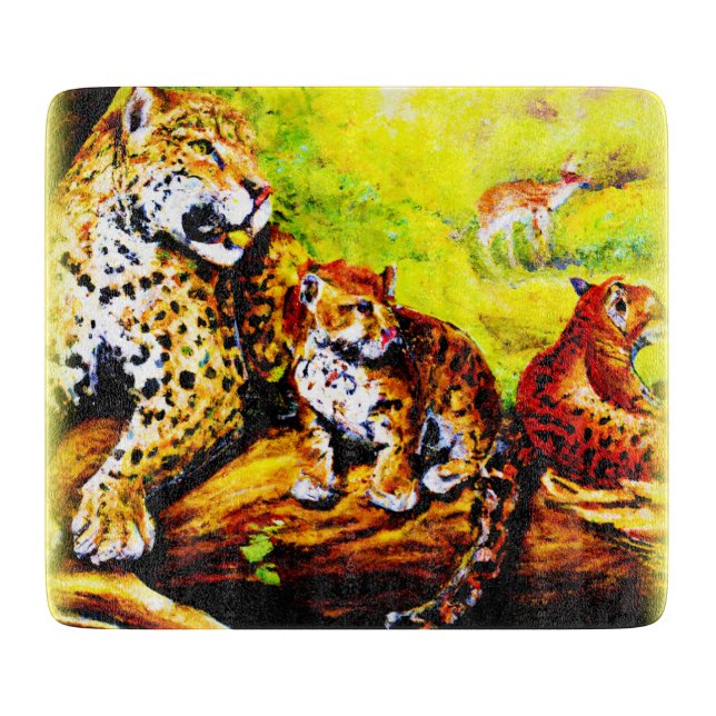 Jaguar Mum and Cubs Relaxing in Jungle. Buy Now Cutting Board (Front)