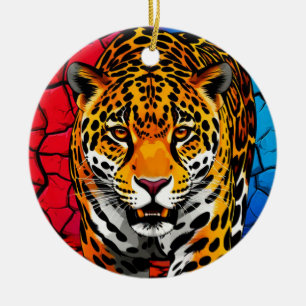 Jaguar on Cracked Earth Backgroun Ceramic Tree Decoration