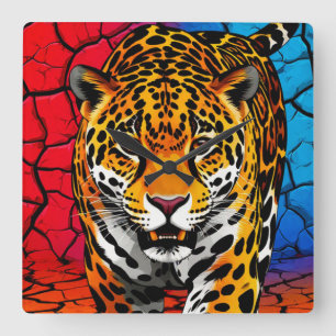 Jaguar on Cracked Earth Backgroun Square Wall Clock