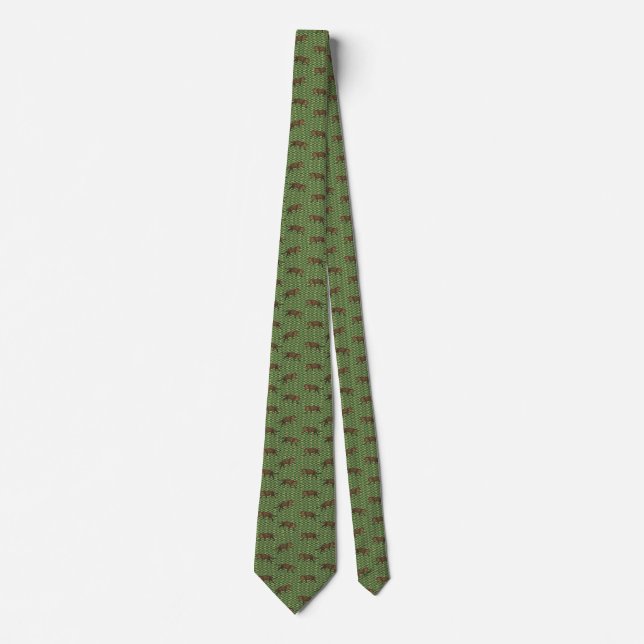 Jaguar On Vintage Green Pattern Tie (Front)