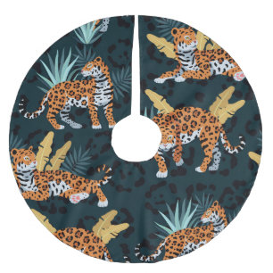 Jaguar Palms Seamless Vintage Pattern Brushed Polyester Tree Skirt