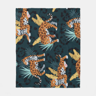 Jaguar Palms Seamless Vintage Pattern Fleece Blanket