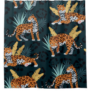 Jaguar Palms Seamless Vintage Pattern Shower Curtain