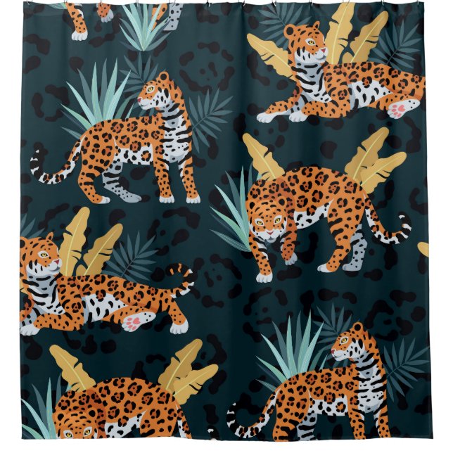 Jaguar Palms Seamless Vintage Pattern Shower Curtain (Front)