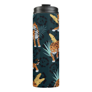 Jaguar Palms Seamless Vintage Pattern Thermal Tumbler