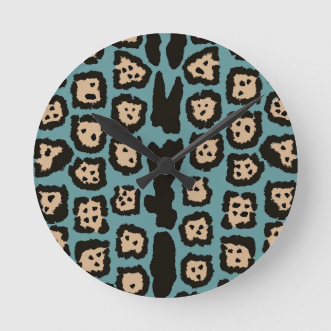 Jaguar Pattern in Beach Colors Round Clock (Front)