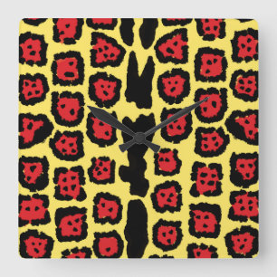 Jaguar Pattern in Blood Orange on Lemon Curd Square Wall Clock