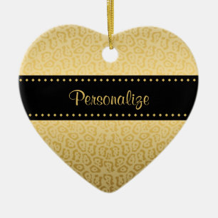 Jaguar Pattern Luxury Black and Gold Animal Print Ceramic Tree Decoration