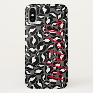 Jaguar Pattern Print Black White Personalised Name iPhone X Case
