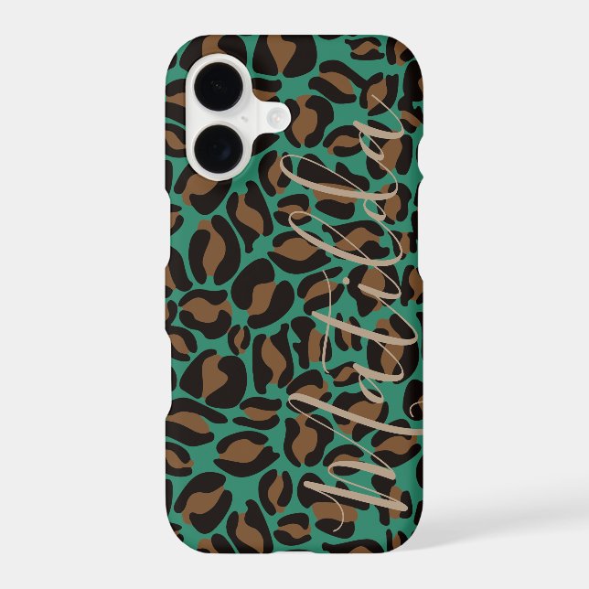 Jaguar Pattern Print Green Brown Personalised Name (Back)