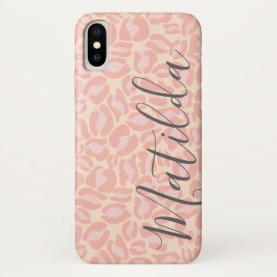 Jaguar Pattern Print Pink Pastel Personalised Name iPhone X Case
