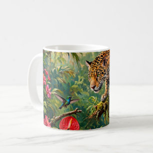 Jaguar Rainforest Hummingbird Butterflies Flowers Coffee Mug