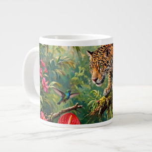 Jaguar Rainforest Hummingbird Butterflies Flowers Large Coffee Mug