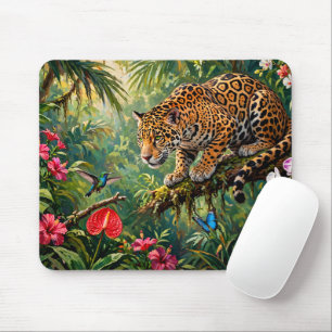 Jaguar Rainforest Hummingbird Butterflies Flowers Mouse Mat