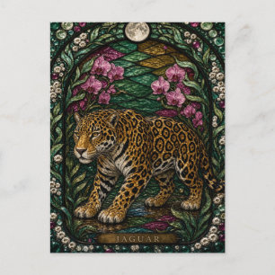 Jaguar Rainforest River Illumina Stained Glass Postcard