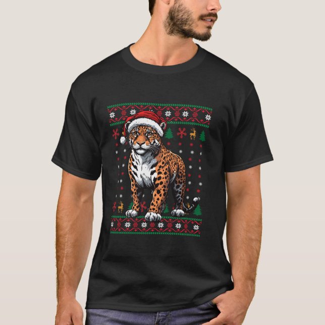 Jaguar Santa Hat Ugly Christmas Funny Holiday Jagu T-Shirt (Front)