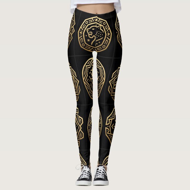 Jaguar Shadow Glyph Pattern Art Leggings (Front)
