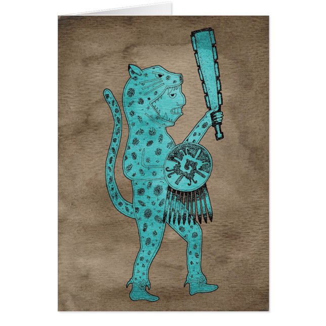 Jaguar Warrior Card (blue on brown) (Front)
