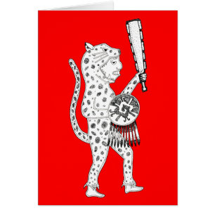 Jaguar Warrior Card (white on red)