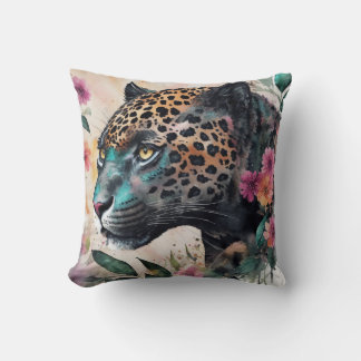 Jaguar Watercolor Floral Artwork Cushion