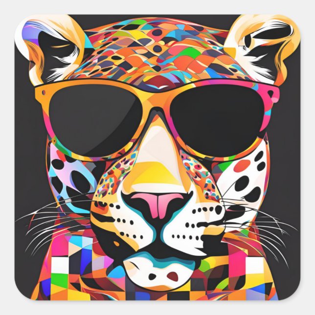 Jaguar Wearing Sunglasses Square Sticker (Front)