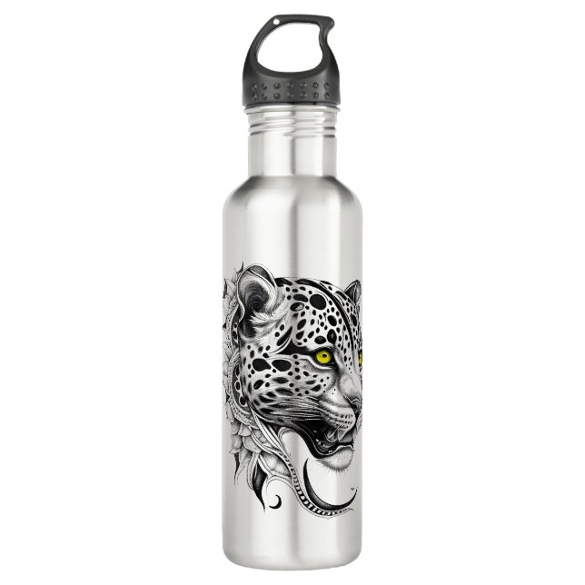 Jaguar Wild Animal Nature Illustration Art Tattoo 710 Ml Water Bottle (Front)