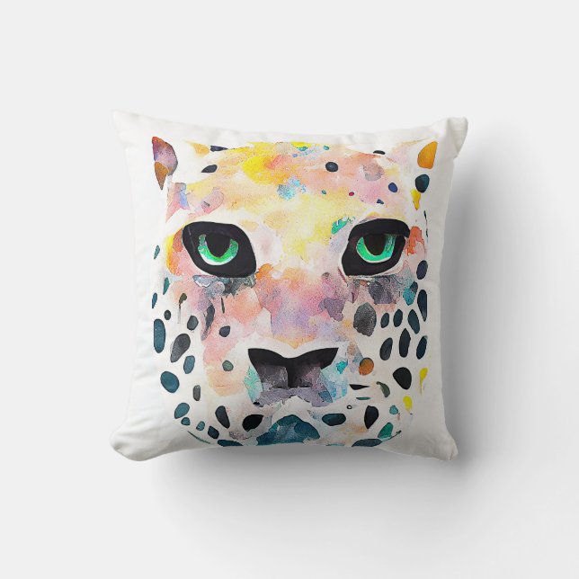 Jaguar Wild Animal Nature Watercolor Art Painting Cushion (Front)