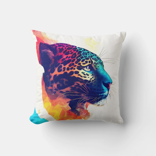 Jaguar Wild Nature Animal Color Art Painting Cushion (Front)