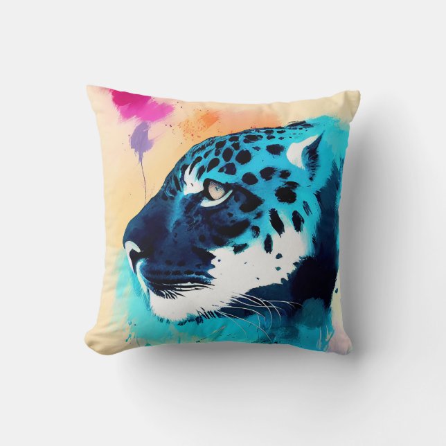 Jaguar Wild Nature Animal Color Art Painting Cushion (Front)