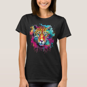 Jaguar Wildlife Big Cat Lover Colourful Splash Art T-Shirt
