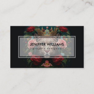 Jaguar with Crown in Flowers Painting              Business Card