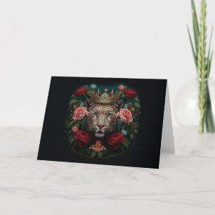 Jaguar with Crown in Flowers Painting              Card