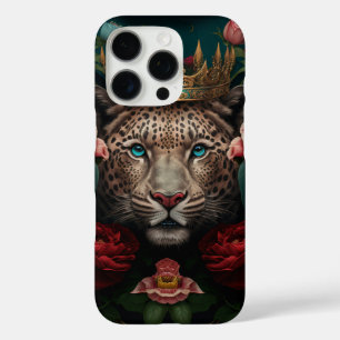 Jaguar with Crown in Flowers Painting iPhone 16 Pro Case