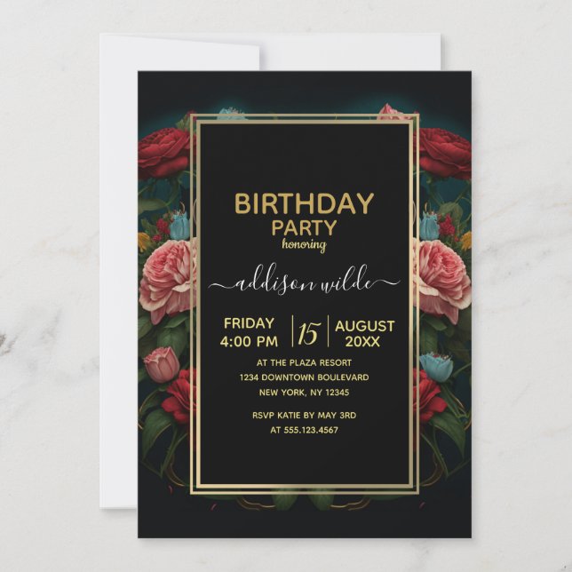 Jaguar with Crown in Flowers Painting              Invitation (Front)