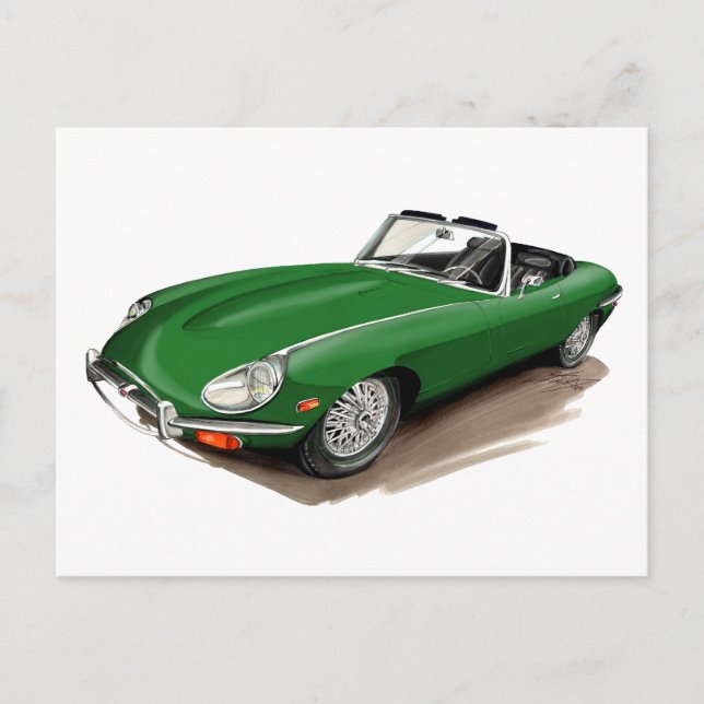 Jaguar XKE Green Car Postcard (Front)