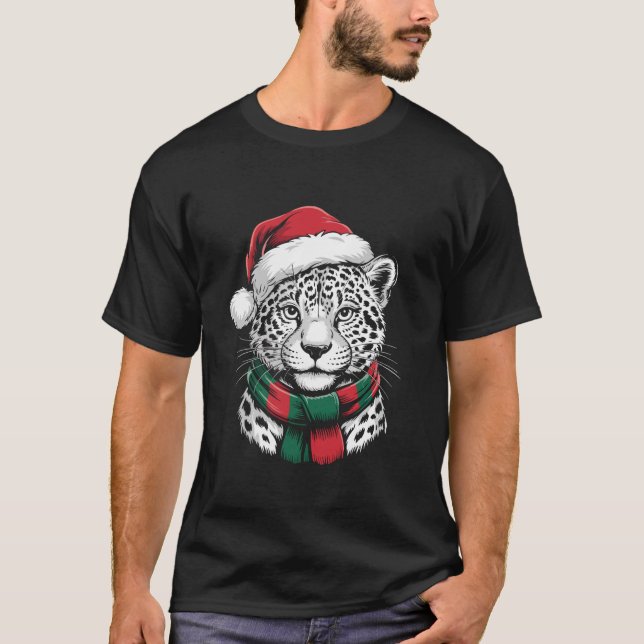 Jaguar Xmas Santa Hat Scarf Christmas Costume  T-Shirt (Front)
