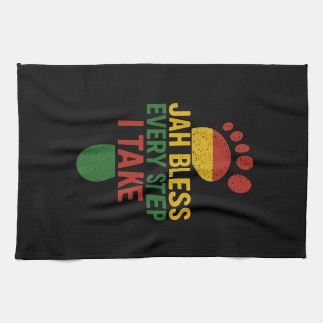 Jah Bless Every Step I take Rasta Tea Towel (Horizontal)