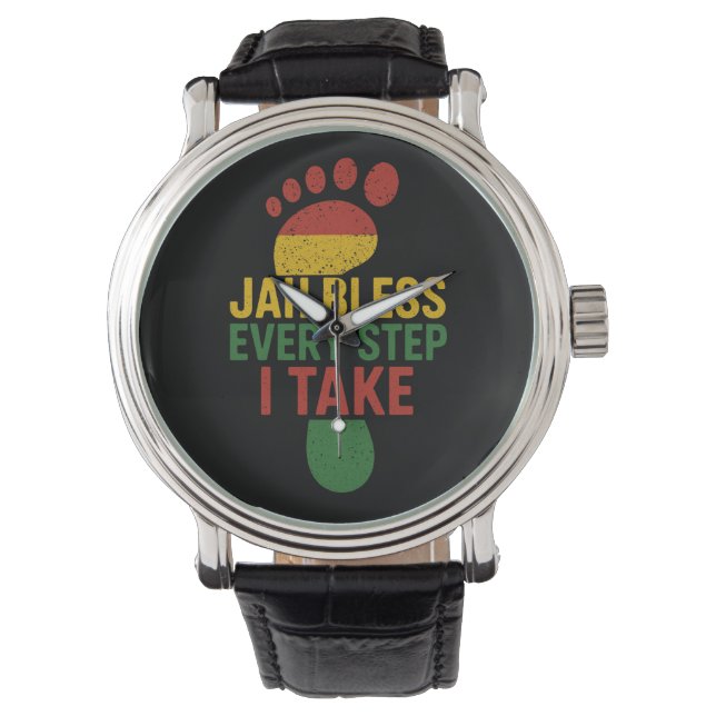 Jah Bless Every Step I take Rastafarian Flag Rasta Watch (Front)