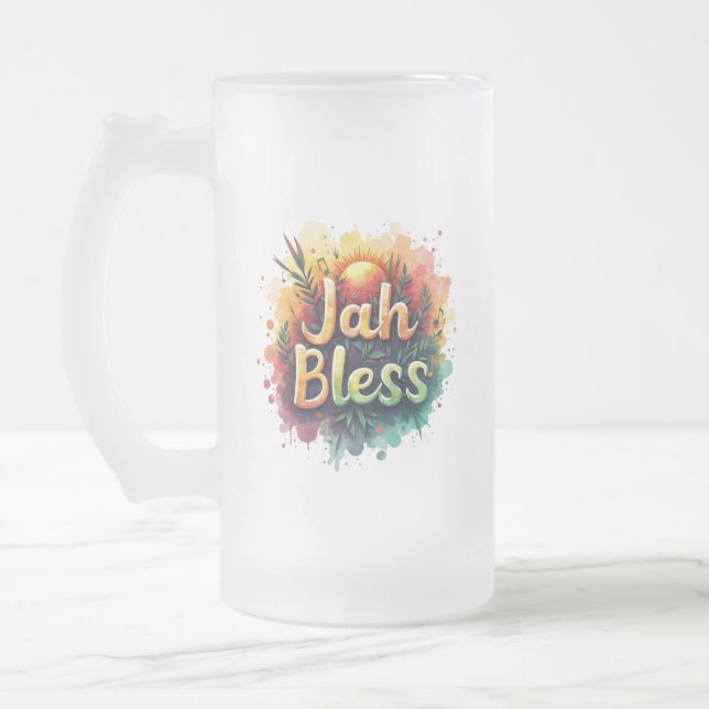 Jah Bless Reggae Watercolor Frosted Glass Mug (Left)