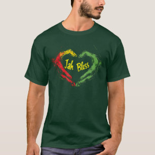 Jah Bless Up Rasta Reggae Music Hand Heart Rastafa T-Shirt