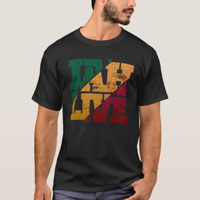 Jah Live Rasta Colors Distressed Reggae T-Shirt (Front)