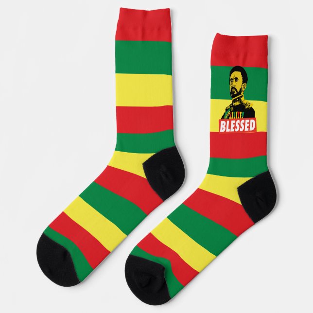 Jah Rastafari Haile Selassie I HIM Jah Bless Socks (Left)