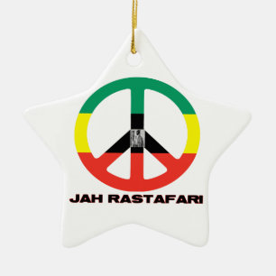 Jah Rastafari Peace Sign Selassie I Ceramic Tree Decoration