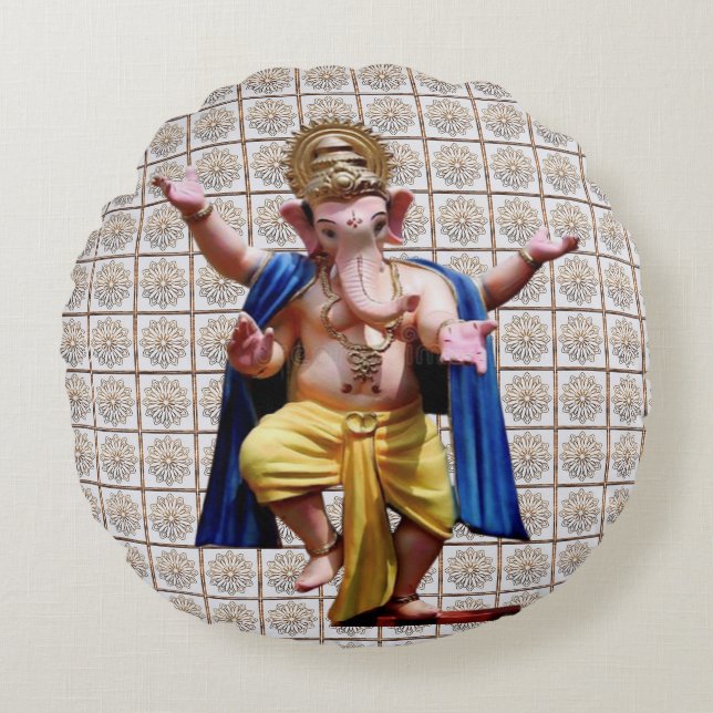 Jai Ganesha Ganpati Bappa moriya Round Cushion (Front)