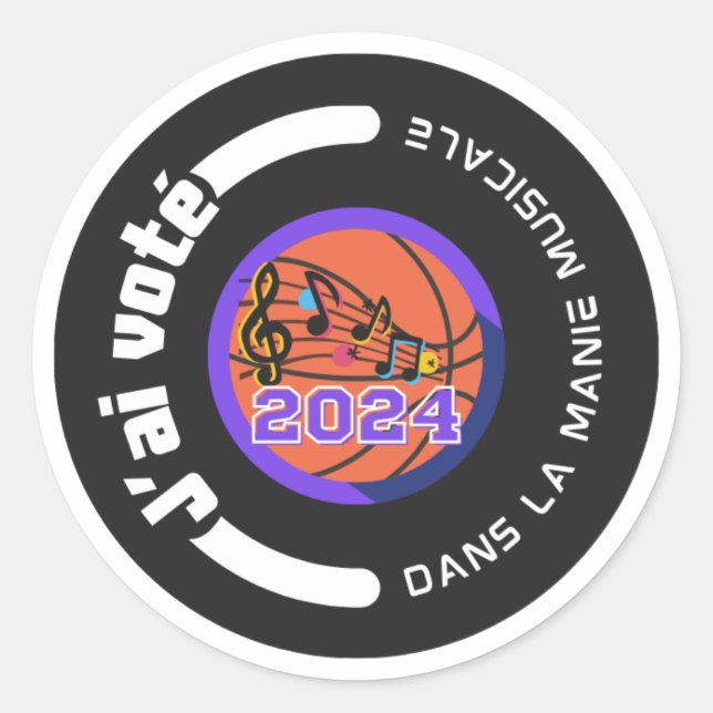 J'ai voté 2024 noir et blanc classic round sticker (Front)