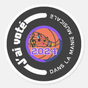 J'ai voté 2024 noir et blanc classic round sticker